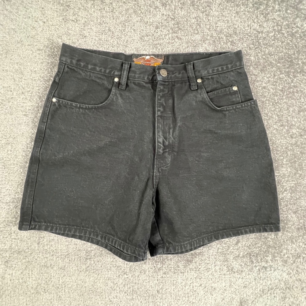 Harley-Davidson Womens Black Denim High Rise Mom Shorts Size 12 Vintage 90s Moto